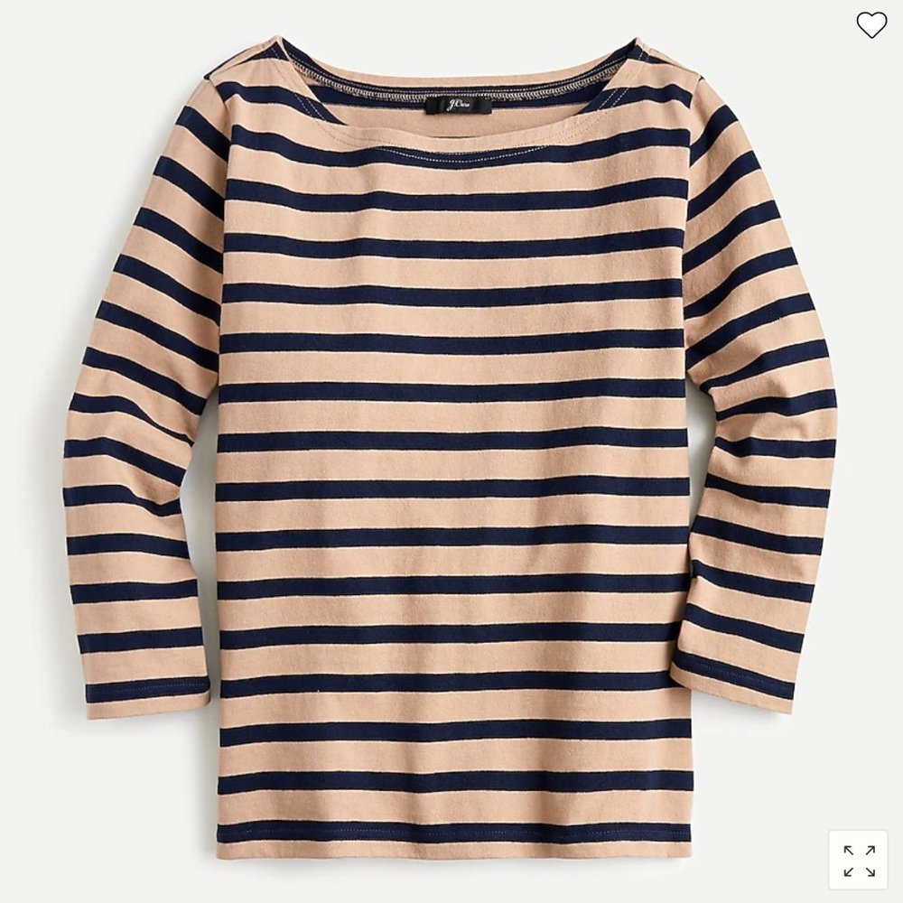 Structured boatneck T-shirt in stripe in Khaki Navy